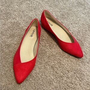 Life Stride Red Flats Suede-Like Minimalist Design